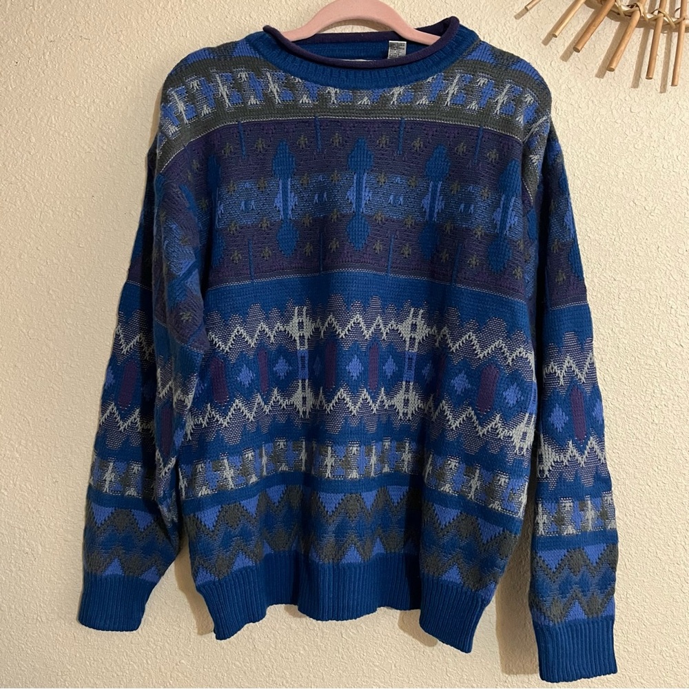 Vintage 1991 Men’s Patterned Saturdays Pull Over Sweater - Picture 1 of 4